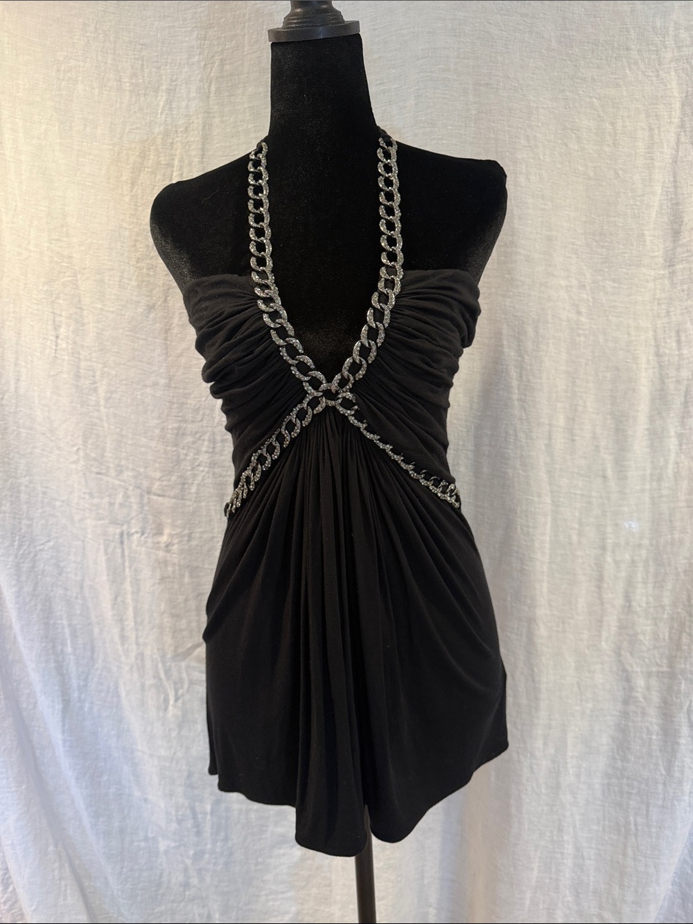 Sky Black Halter with Silver Chain size M